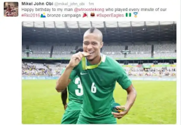 Mikel Obi wishes Olympics Bronze winning teammate Troost Ekong happy birthday